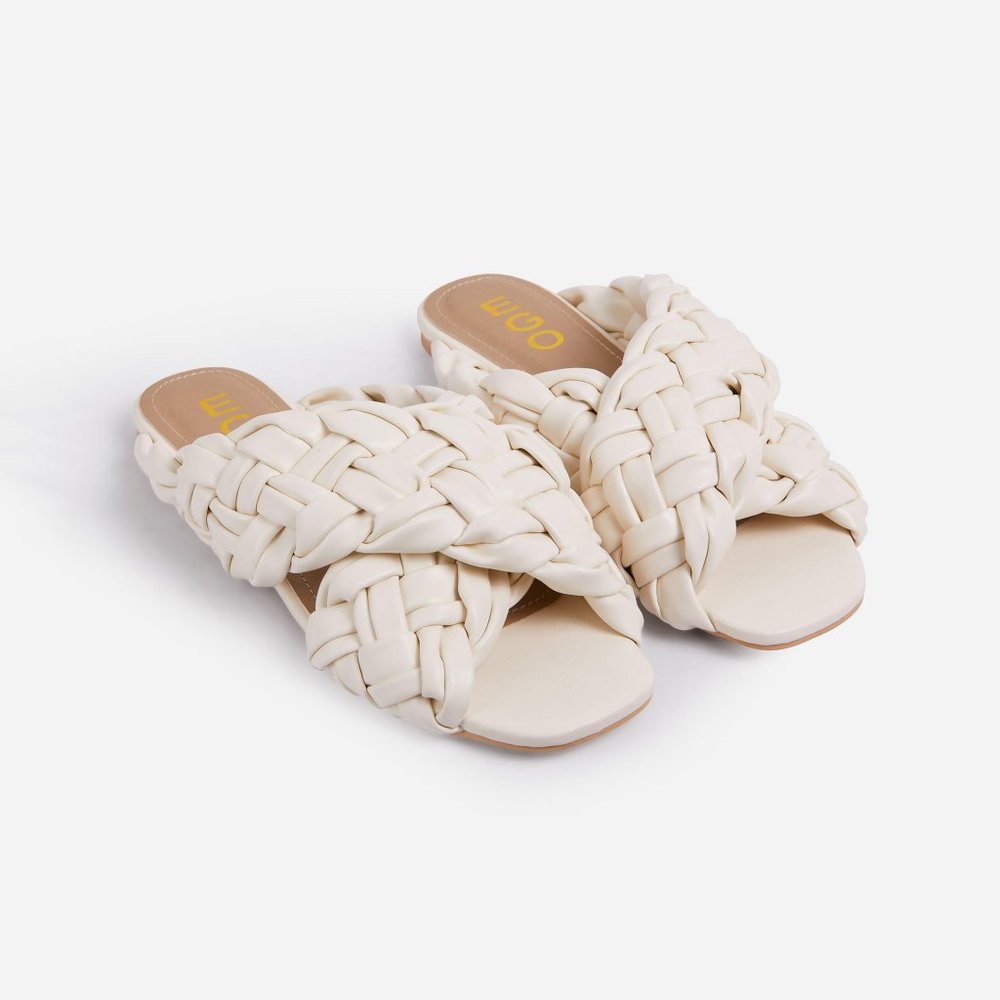 VISTA WOVEN CROSS STRAP SQUARE TOE FLAT SLIDER SAN